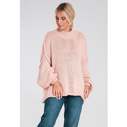 Damski sweter oversize z półgolfem i bufiastymi rękawami