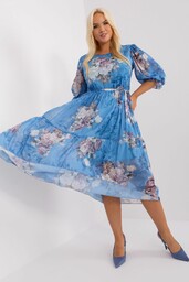 Rozkloszowana sukienka plus size w kwiaty niebieski
