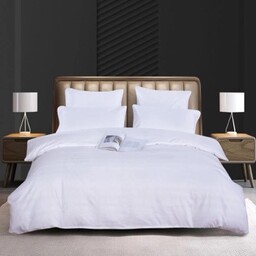 Pościel adamaszek 160x200 biała pasy 3 el.