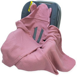 OTULACZ DO FOTELIKA NOSIDEŁKA MUŚLINOWY Z KAPTURKIEM KOCYK