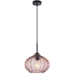 Lampa wisząca szklana różowa z czarnymi detalami PND-2940-1S-BK-CF