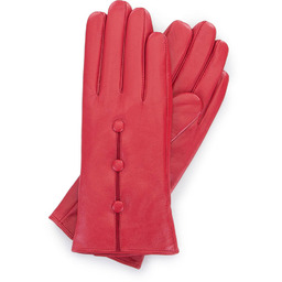 Damskie rękawiczki skórzane z guzikami czerwone