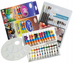 Farby Zestaw Akrylowe Olejne Paleta Pedzle 24 x