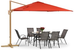 Parasol ogrodowy Siena 3x3m woodlike z czerwonym poszyciem