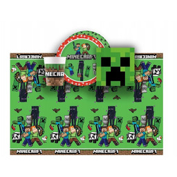 Zestaw kubeczki talerzyki serwetki obrus 37szt Minecraft Urodziny
