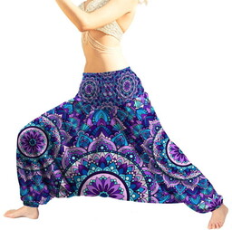 Szarawary spodnie alladynki fioletowe mandala (joga, fitness,