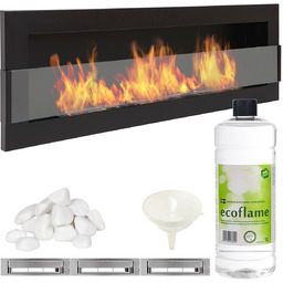 Biokominek 120x40 cm z Szybą czarny Regulacja naścienny