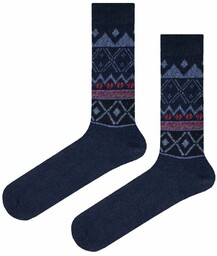 Ciepłe Wełniane Skarpetki Zimowe - Granatowe, Wzór Geometryczny