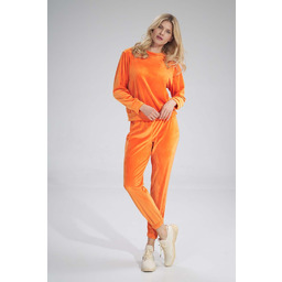 Dresowe Spodnie Welurowe na Gumie - Pomarańczowe