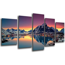 Obraz ścienny - jezioro krajobraz Moskenes zachód słońca,