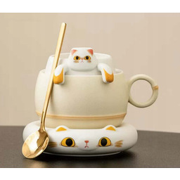 Kot kubek do Zaparzaczem do Herbaty z sitkiem,spodek