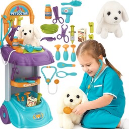 Zestaw Małego Lekarza Weterynarza Pluszowy Piesek Wózek Stetoskop