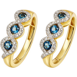 Złote Kolczyki Diamenty London Blue Topaz pr 585