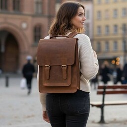 Pakamera Belveder Prostokątny Tornister Plecak Miejski Skórzany Damski