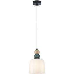 Lampa wisząca czarna szklana z turkusowym detalem PND-36573-1C-BK-WH