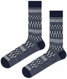 Ciepłe Wełniane Skarpetki Zimowe - Granatowo-Białe we Wzór