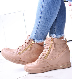 Beżowe sneakersy damskie na koturnie