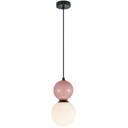 Lampa wisząca czarna szklana z różową kulą PND-36603-1S-BK-PK