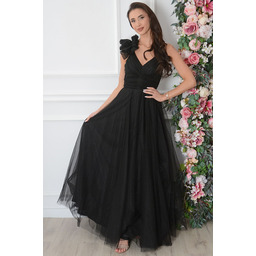 Sukienka maxi tiulowa z falbaną czarna Alva