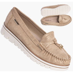Półbuty Damskie Mokasyny Wsuwane Buty Złote Lekkie Eko