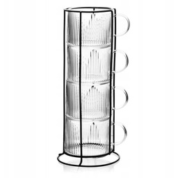 Zestaw 4 szklane kubki na stojaku peter