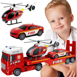 WOOPIE Zestaw Pojazdów Laweta Strażacka Helikopter Samochód Dźwięk