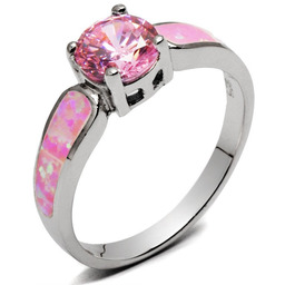 Pierścionek Srebrny z Różowym Opalem i Cyrkonią