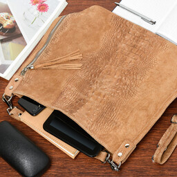 Taupe Torebka Skórzana Zamszowa Damska Shopper W10