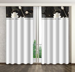 Zasłona z nadrukiem w białe kwiaty ZMK-116 Mariall