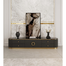 SZAFKA RTV Anne Nero ze złotą, metalową podstawą