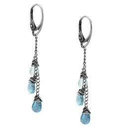 Pakamera Długie kolczyki z akwamarynami oksydowane srebro 925