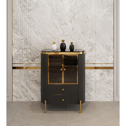 KOMODA Anne Nero z witryną, szklane przydymione drzwiczki,