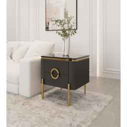 SZAFKA NOCNA Anne Nero prostokątna, czarna, ryflowany korpus,