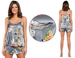 Italian Fashion Piżama damska FLOWERS: szary