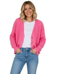 Sweter damski Rodier kardigan rozpinany różowy z dodatkiem