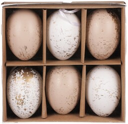 Zestaw sztucznych jajek wielkanocnych ozdobionych złotem, brązowo-biały, 6