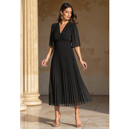 Sukienka nietoperz - Sukienka plisowana midi - Czarna