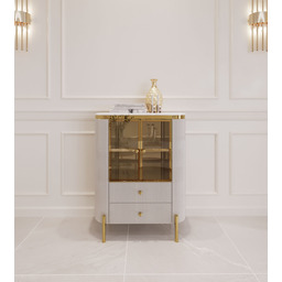 KOMODA Anne Cashmir z witryną, szklane bursztynowe drzwiczki,