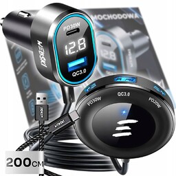 Ładowarka Samochodowa Rozgałęźnik Klips 98W 2xUSB 3xUSB-C LCD