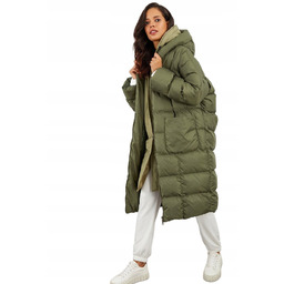 COOL&SEXY ZIMOWY PŁASZCZ PUCHOWY Z KAPTUREM KHAKI L