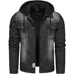 Kurtka męska ocieplana jeansowa czarna z kapturem Recea