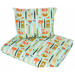 Komplet Pościel 140x200 Poduszka Bawełna Poszewki Liski Zielone