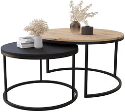 Edinos Zestaw 2 Czarny Okrągłych Stolików Kawowych 2W1