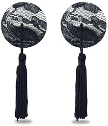 Reusable Black Lace Round Tassel Nipple Pasties Lovetoy