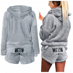 Ciepła piżama kotek pluszowa meow szara - XXL