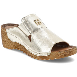 Armodo Złote Klapki Modne Obuwie Damskie Na Koturnie