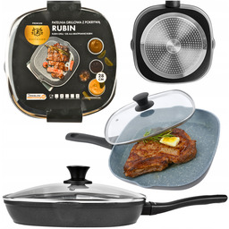 Patelnia Grillowa Z Pokrywką 28CM Patelnia Granitowa