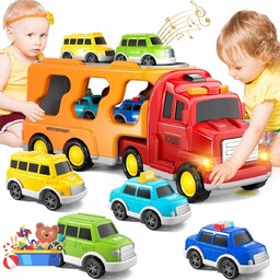 ZABAWKA LAWETA TIR CIĘŻARÓWKA TRANSPORTER 5 AUT SAMOCHÓD