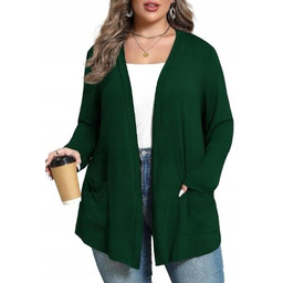 ZHUHOUSE LUŹNY SWETER PLUS SIZE Z KIESZENIAMI ZIELEŃ