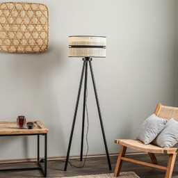 Duolla Lampa stojąca Duo, rattan, trójnóg, beżowa/czarna